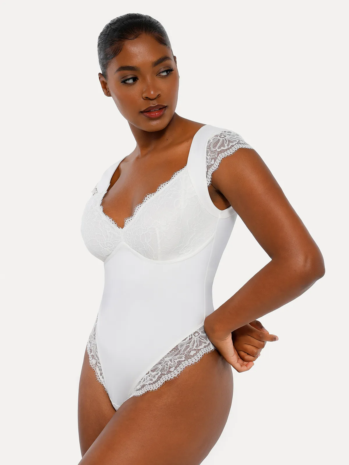 Shapewear Cap Sleeve Slimming Lace Cup Bodysuit - Image 12