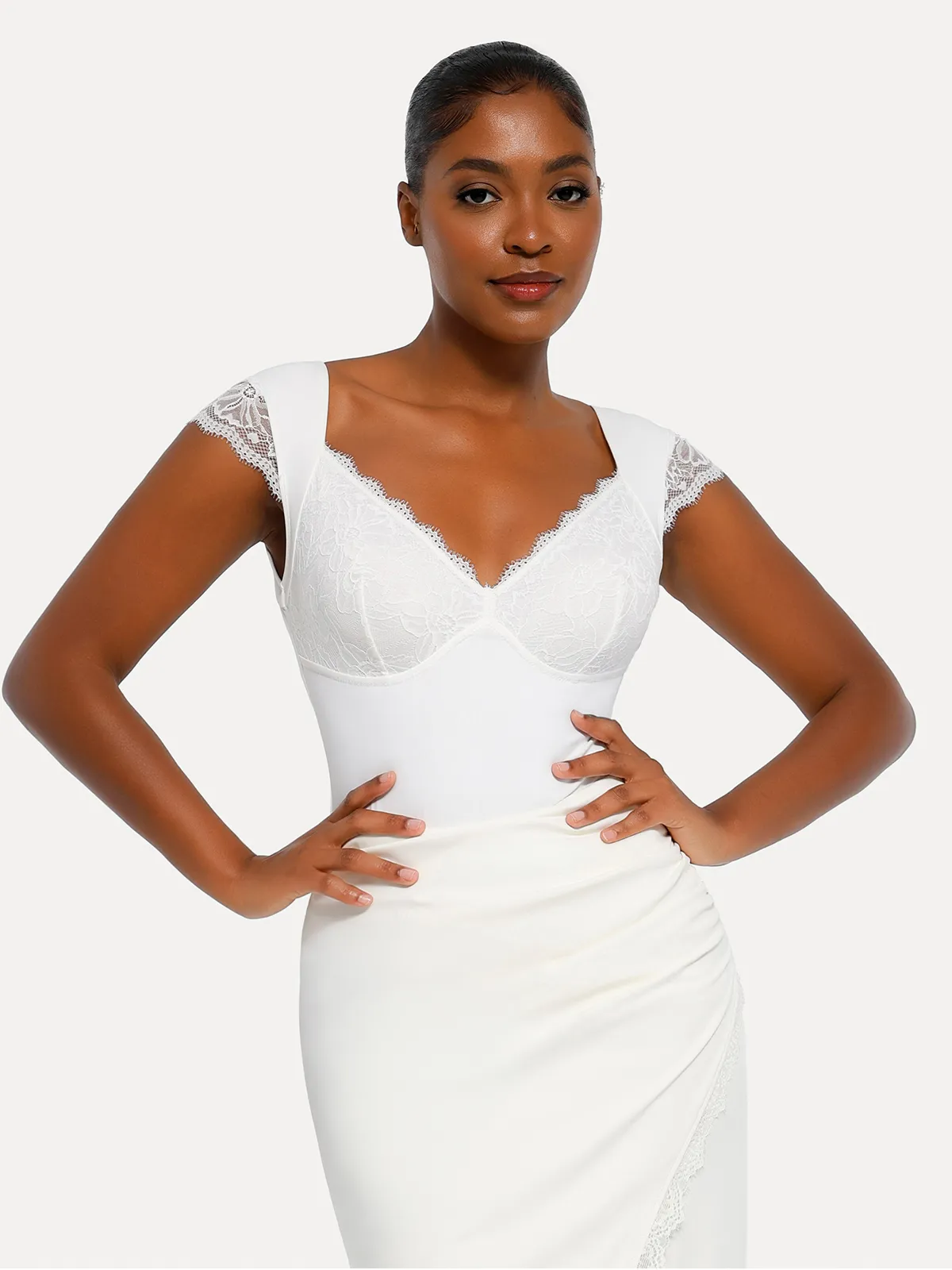 Shapewear Cap Sleeve Slimming Lace Cup Bodysuit - Image 14