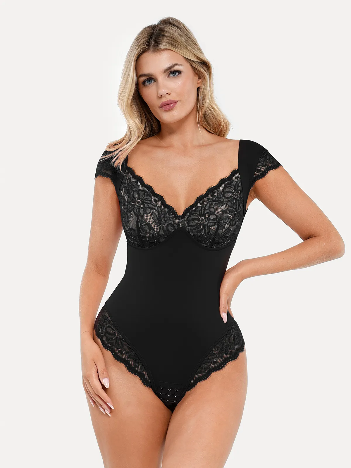 Shapewear Cap Sleeve Slimming Lace Cup Bodysuit - Image 21
