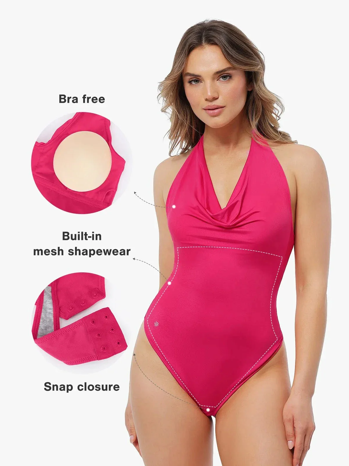 Shapewear Cowl Neck Halter Tummy Control Bodysuit - Image 2