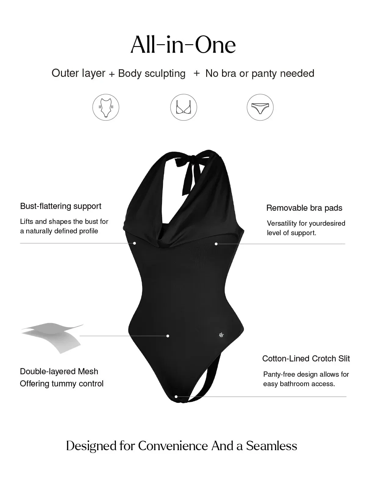 Shapewear Cowl Neck Halter Tummy Control Bodysuit - Image 9