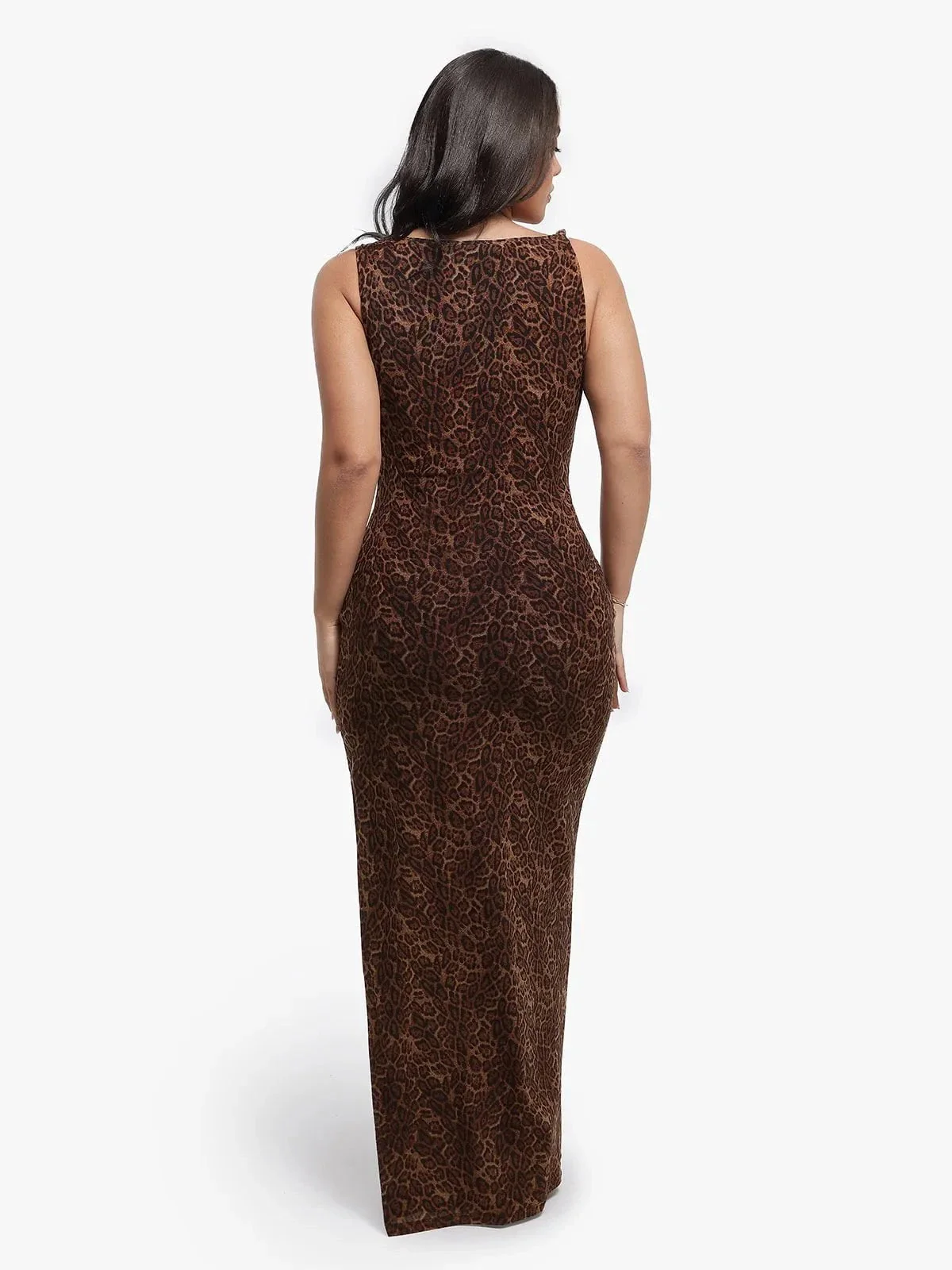 Shapewear Leopard Cowl Neck Ruched Sculpting Maxi Dress - Image 5