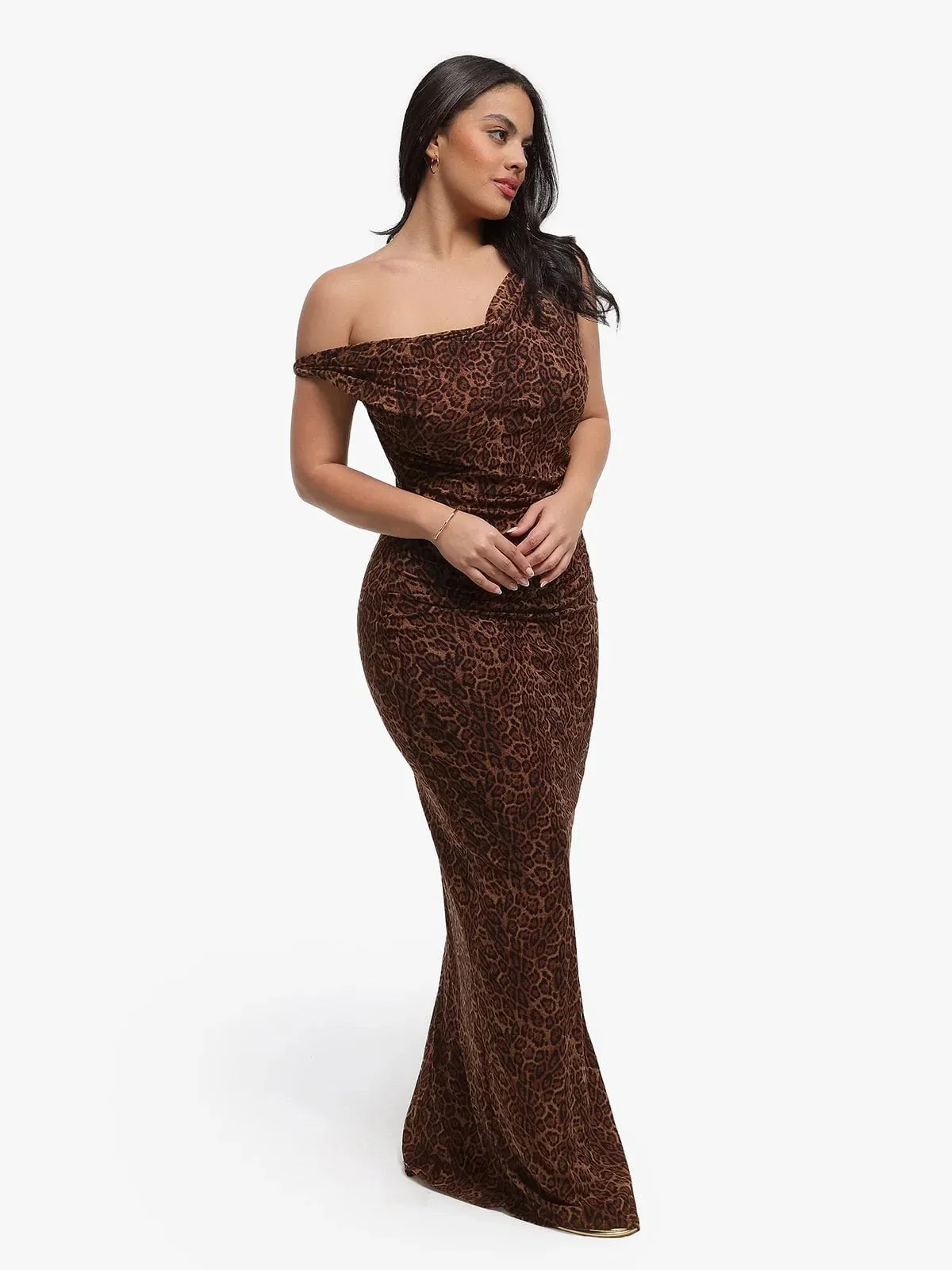 Shapewear Leopard Cowl Neck Ruched Sculpting Maxi Dress - Image 6