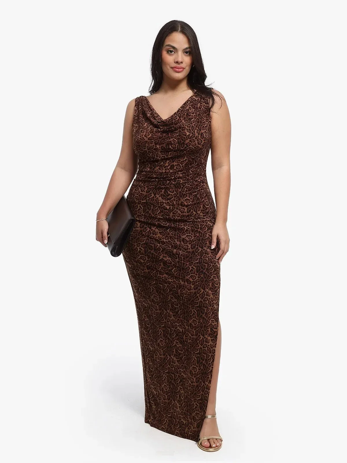Shapewear Leopard Cowl Neck Ruched Sculpting Maxi Dress - Image 7