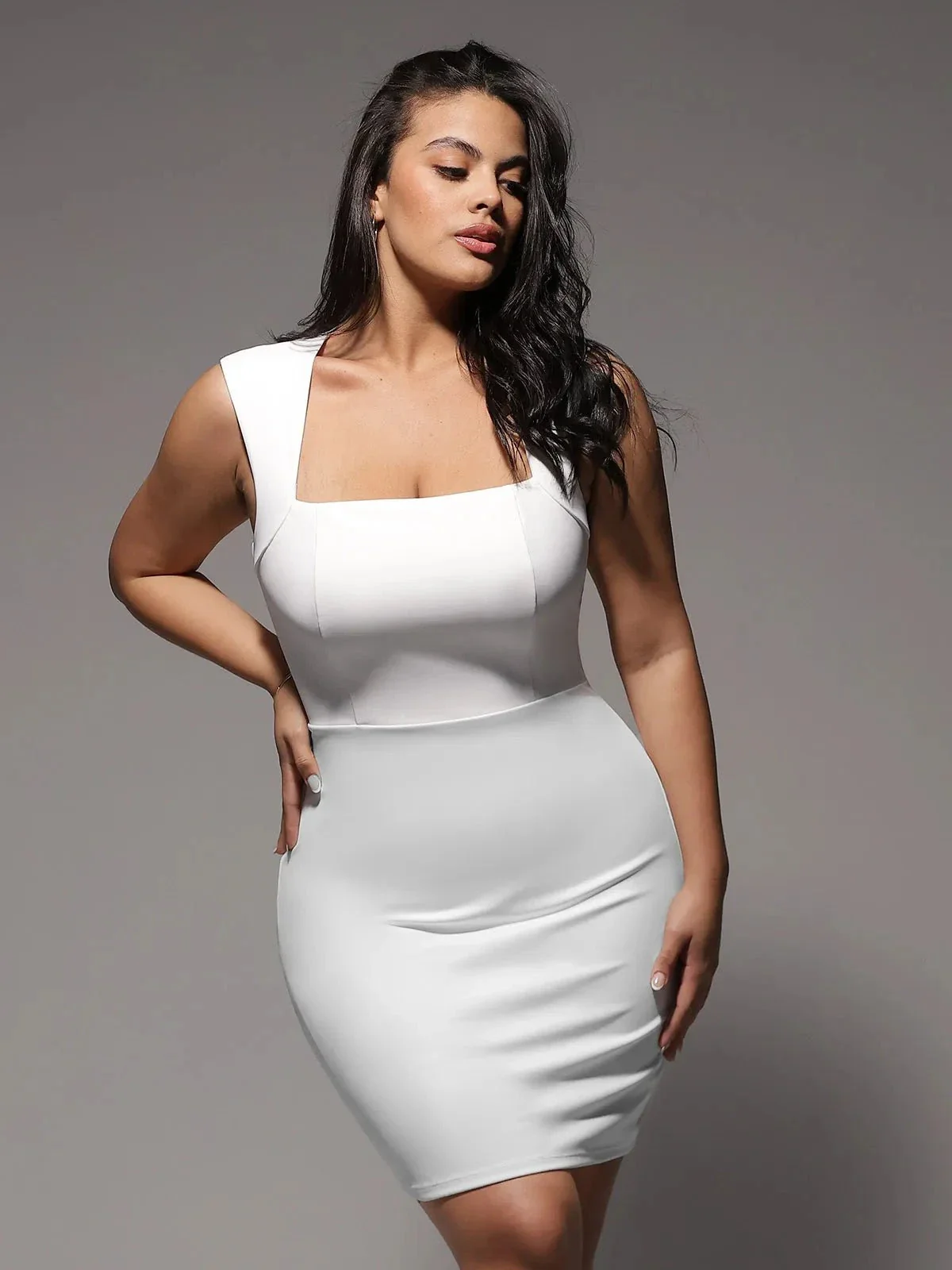 Shapewear Cut-in Square Neck Sculpting Midi Dress - Image 6