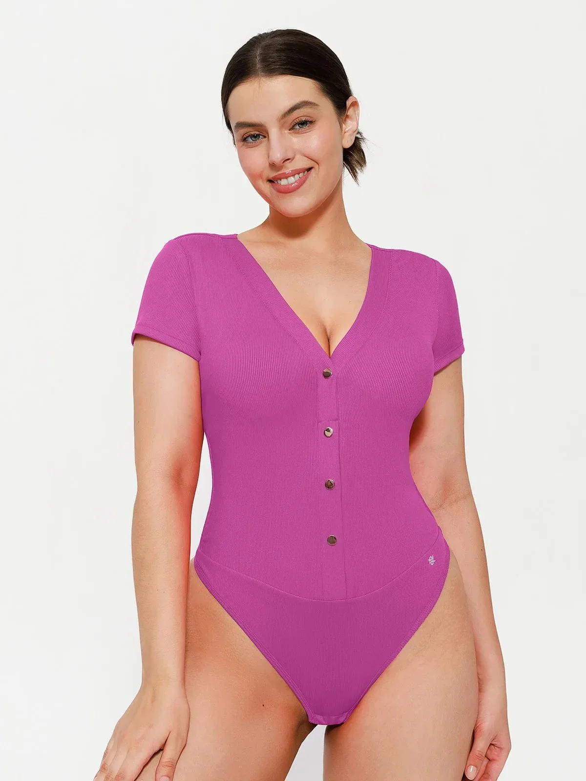 Shapewear Deep V-Neck Button Front Sculpting Bodysuit - Image 14