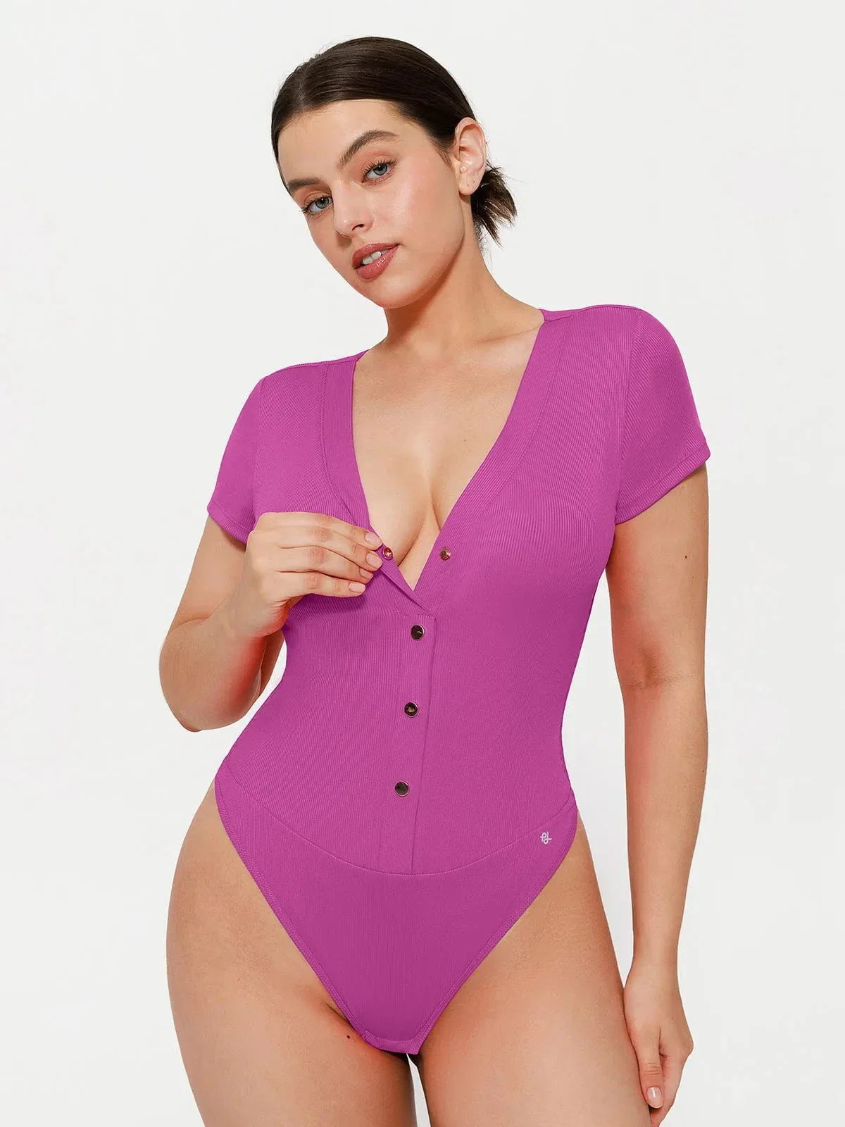 Shapewear Deep V-Neck Button Front Sculpting Bodysuit - Image 17