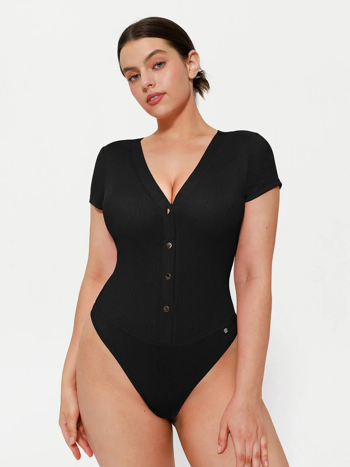 Shapewear Deep V-Neck Button Front Sculpting Bodysuit - Image 2