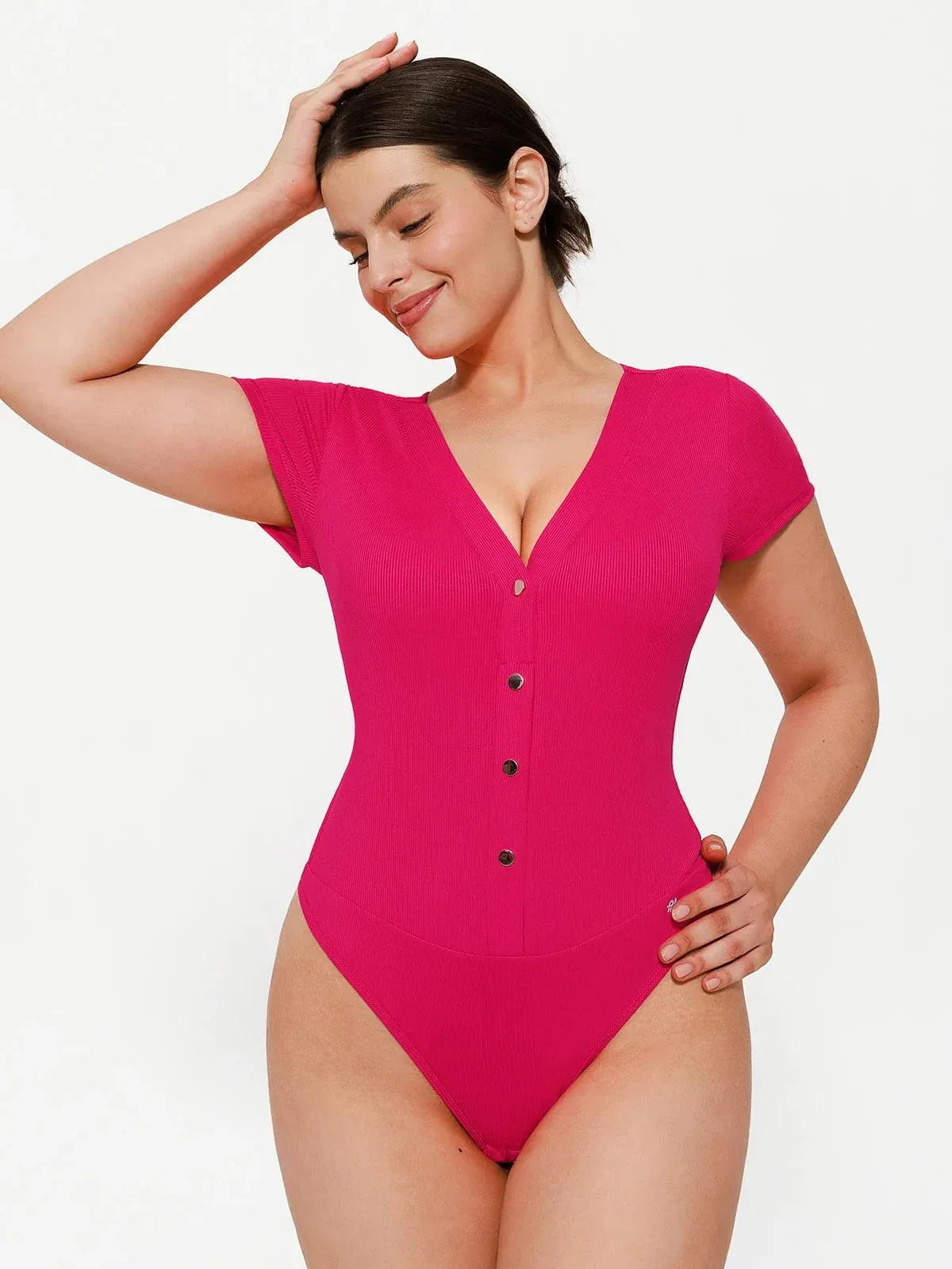 Shapewear Deep V-Neck Button Front Sculpting Bodysuit - Image 21