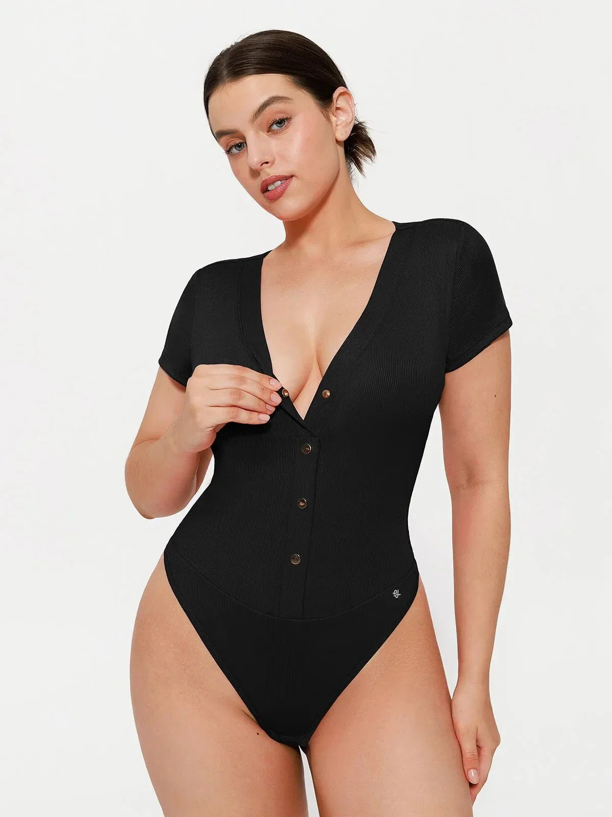 Shapewear Deep V-Neck Button Front Sculpting Bodysuit - Image 4