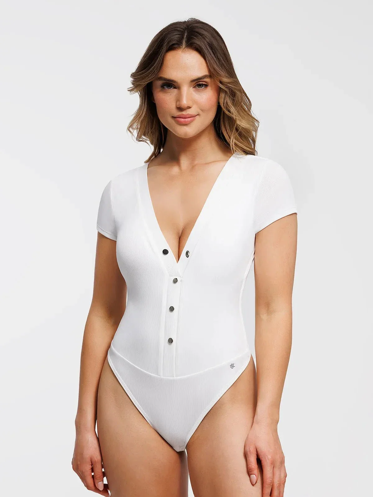 Shapewear Deep V-Neck Button Front Sculpting Bodysuit - Image 8