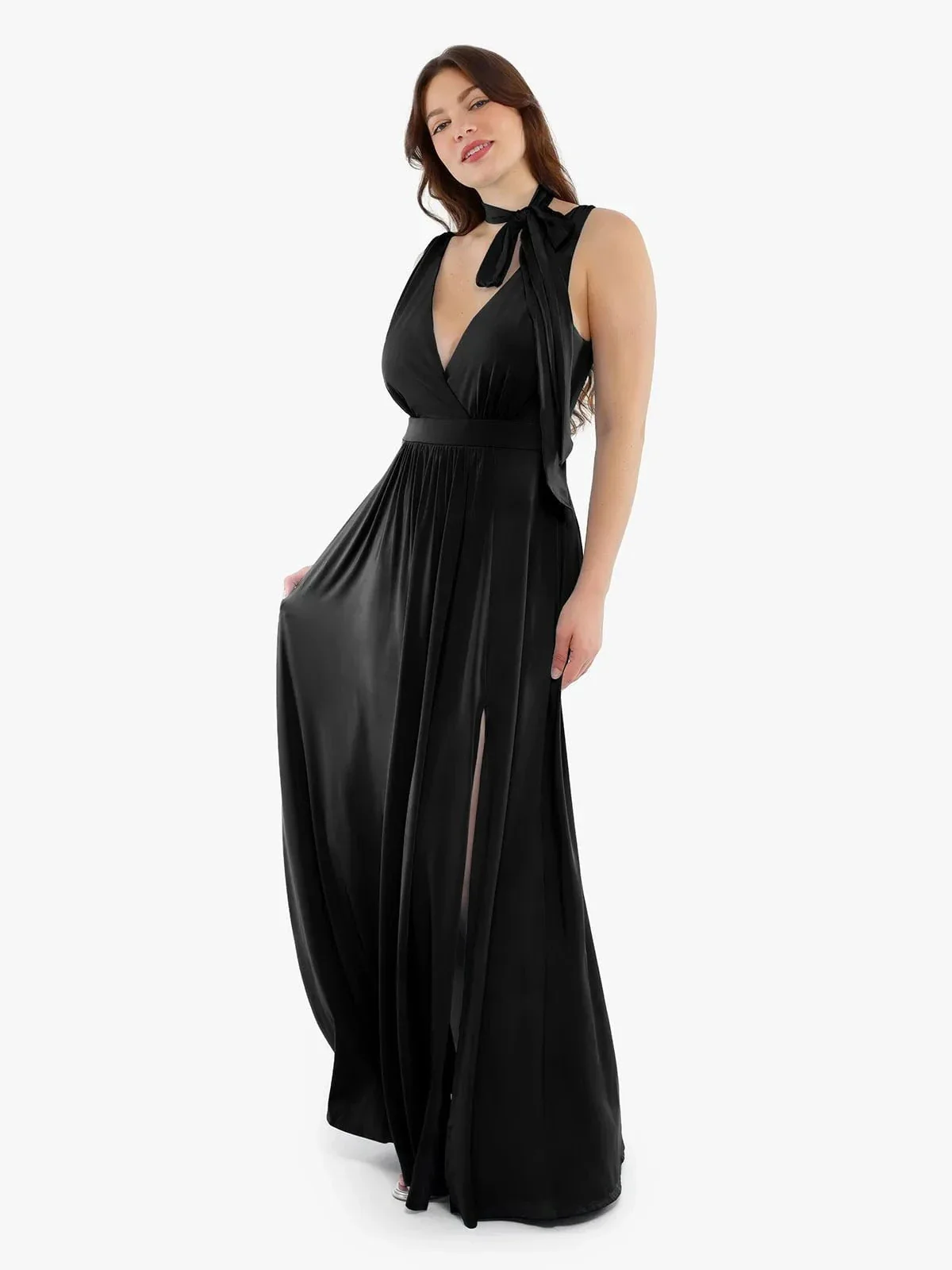 Shapewear Deep V-Neck Front Slit Goddess Maxi Dress - Image 12