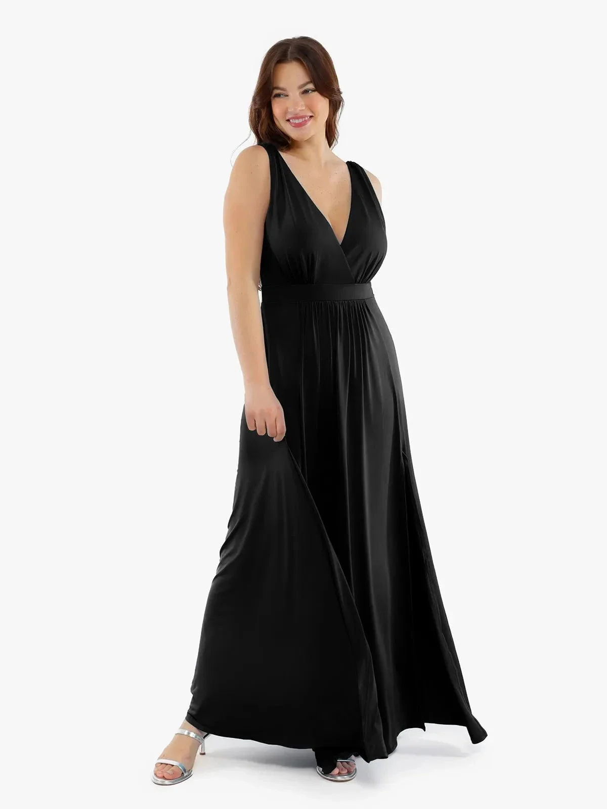 Shapewear Deep V-Neck Front Slit Goddess Maxi Dress - Image 13