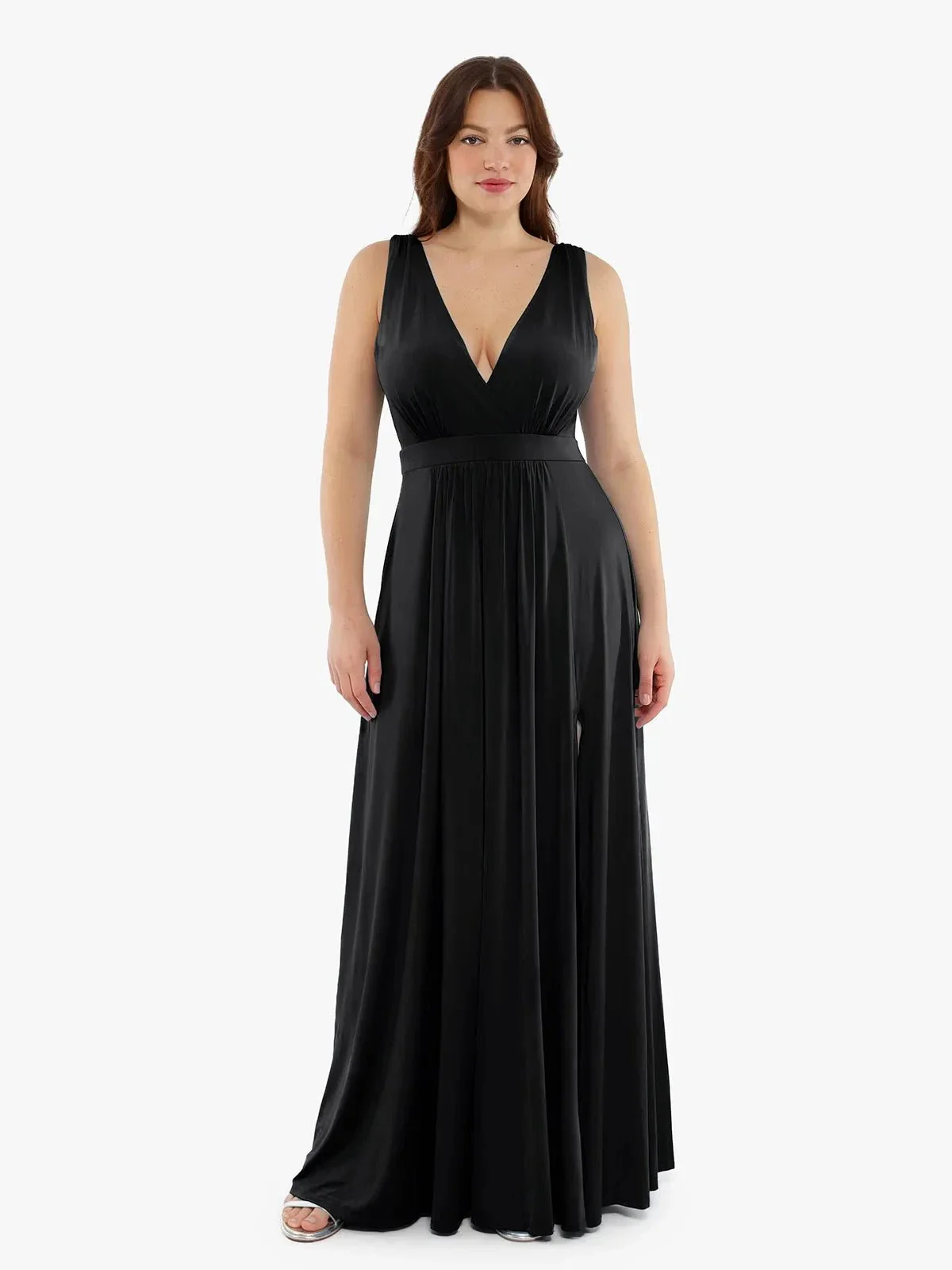 Shapewear Deep V-Neck Front Slit Goddess Maxi Dress - Image 14