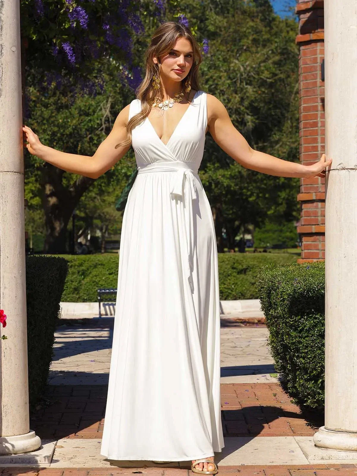 Shapewear Deep V-Neck Front Slit Goddess Maxi Dress - Image 15