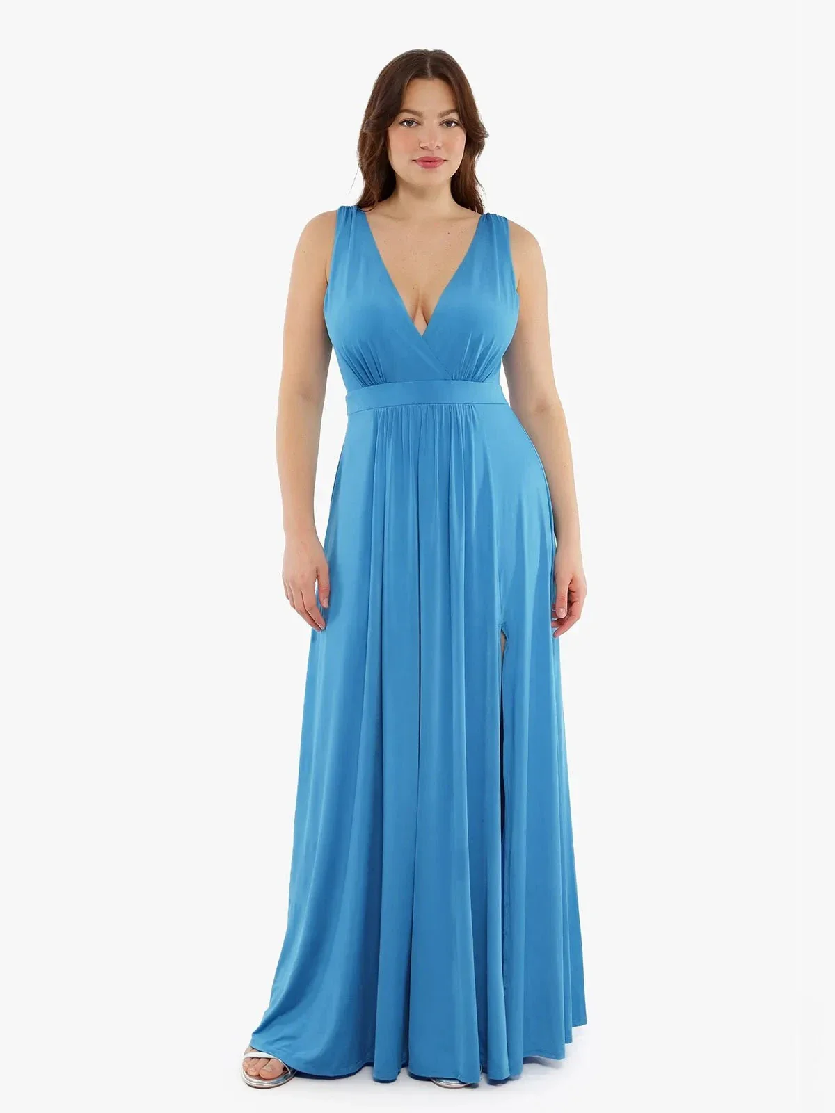 Shapewear Deep V-Neck Front Slit Goddess Maxi Dress - Image 2