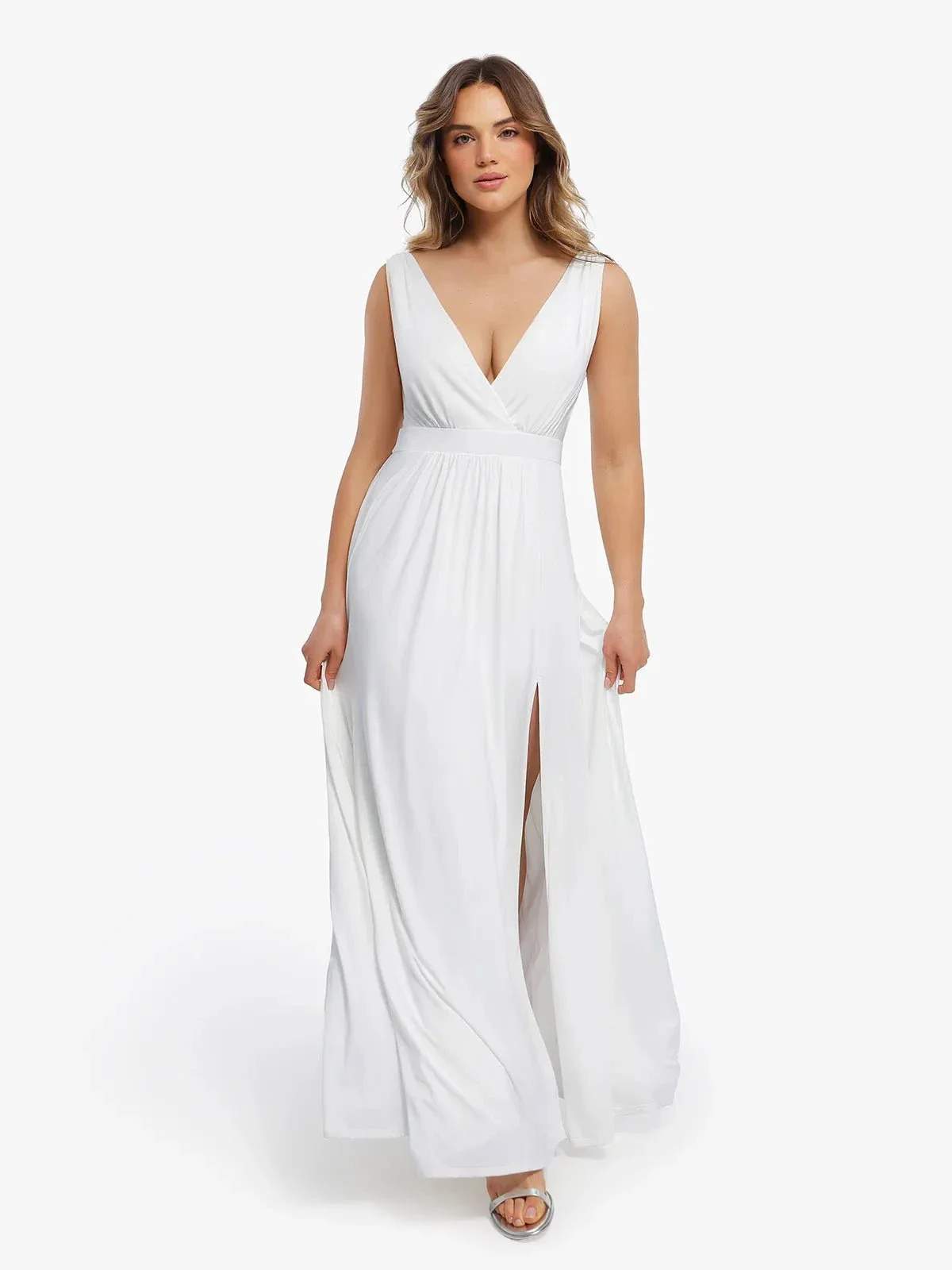 Shapewear Deep V-Neck Front Slit Goddess Maxi Dress - Image 20