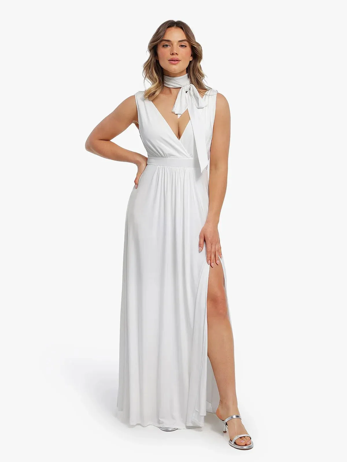 Shapewear Deep V-Neck Front Slit Goddess Maxi Dress - Image 22