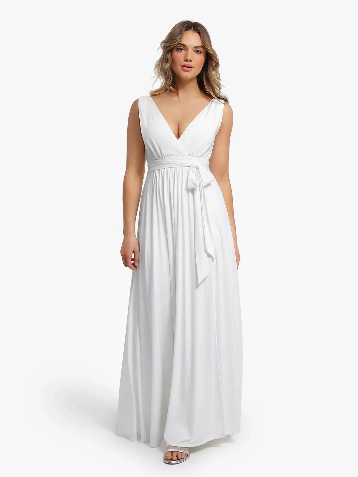 Shapewear Deep V-Neck Front Slit Goddess Maxi Dress - Image 23