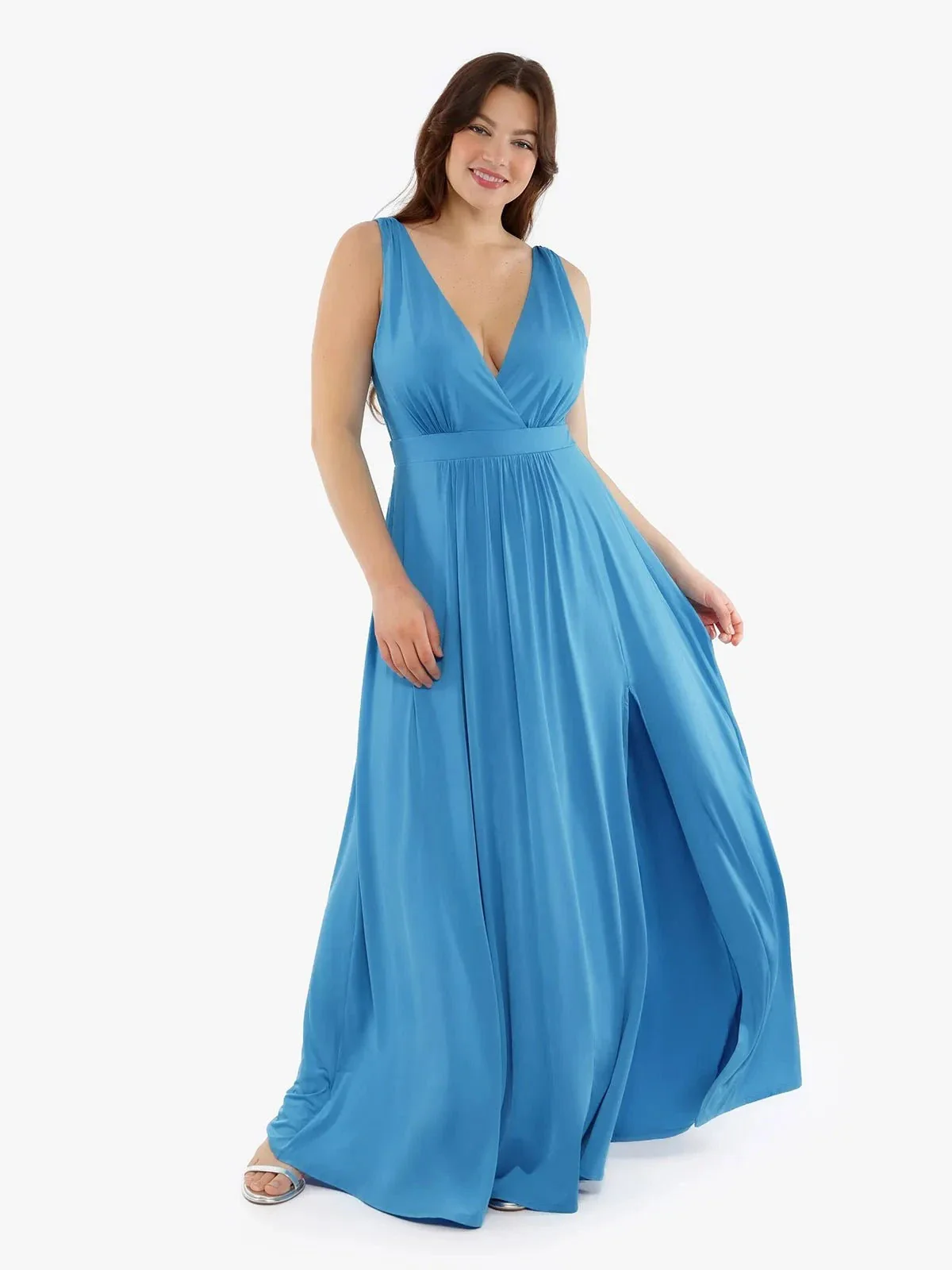 Shapewear Deep V-Neck Front Slit Goddess Maxi Dress - Image 6