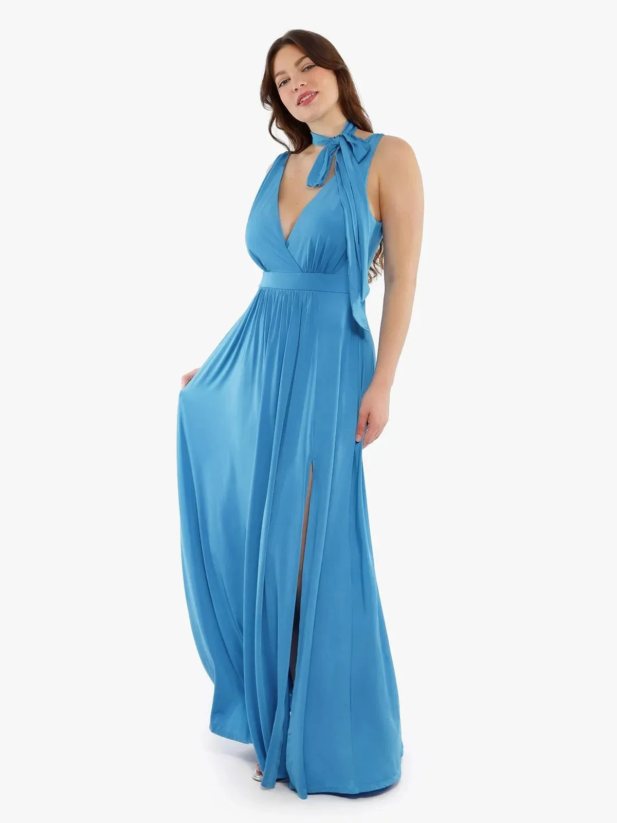 Shapewear Deep V-Neck Front Slit Goddess Maxi Dress - Image 7
