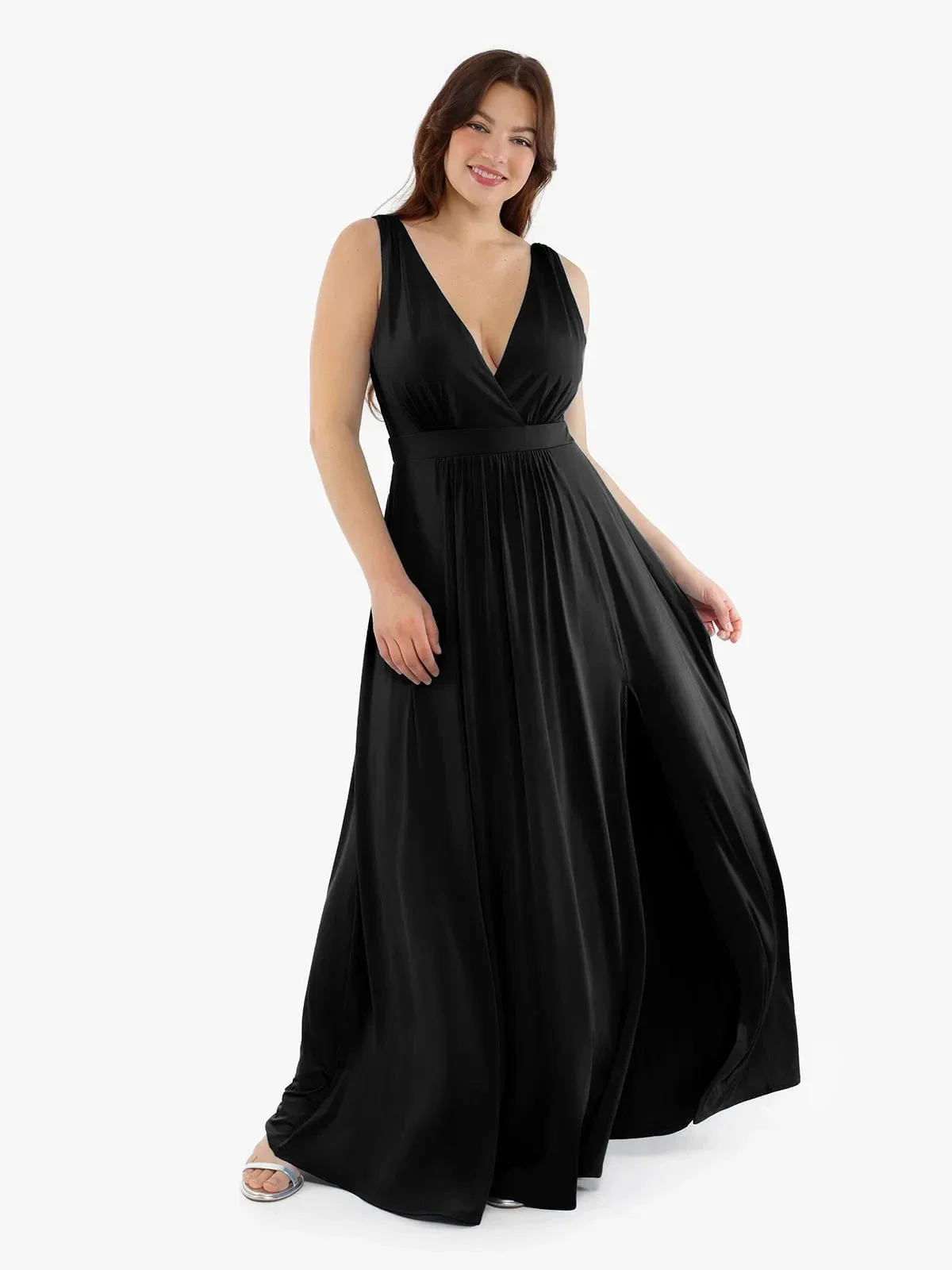 Shapewear Deep V-Neck Front Slit Goddess Maxi Dress - Image 8