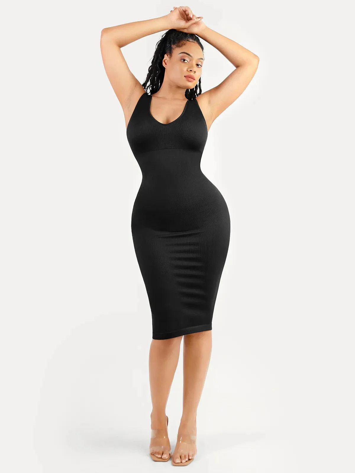 Shapewear Deep V-Neck Tummy Control Midi Dress - Image 12