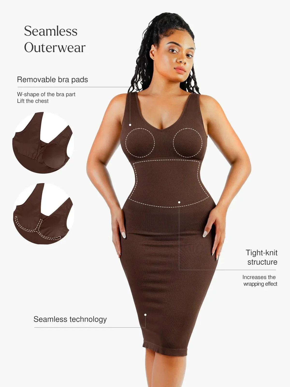 Shapewear Deep V-Neck Tummy Control Midi Dress - Image 20
