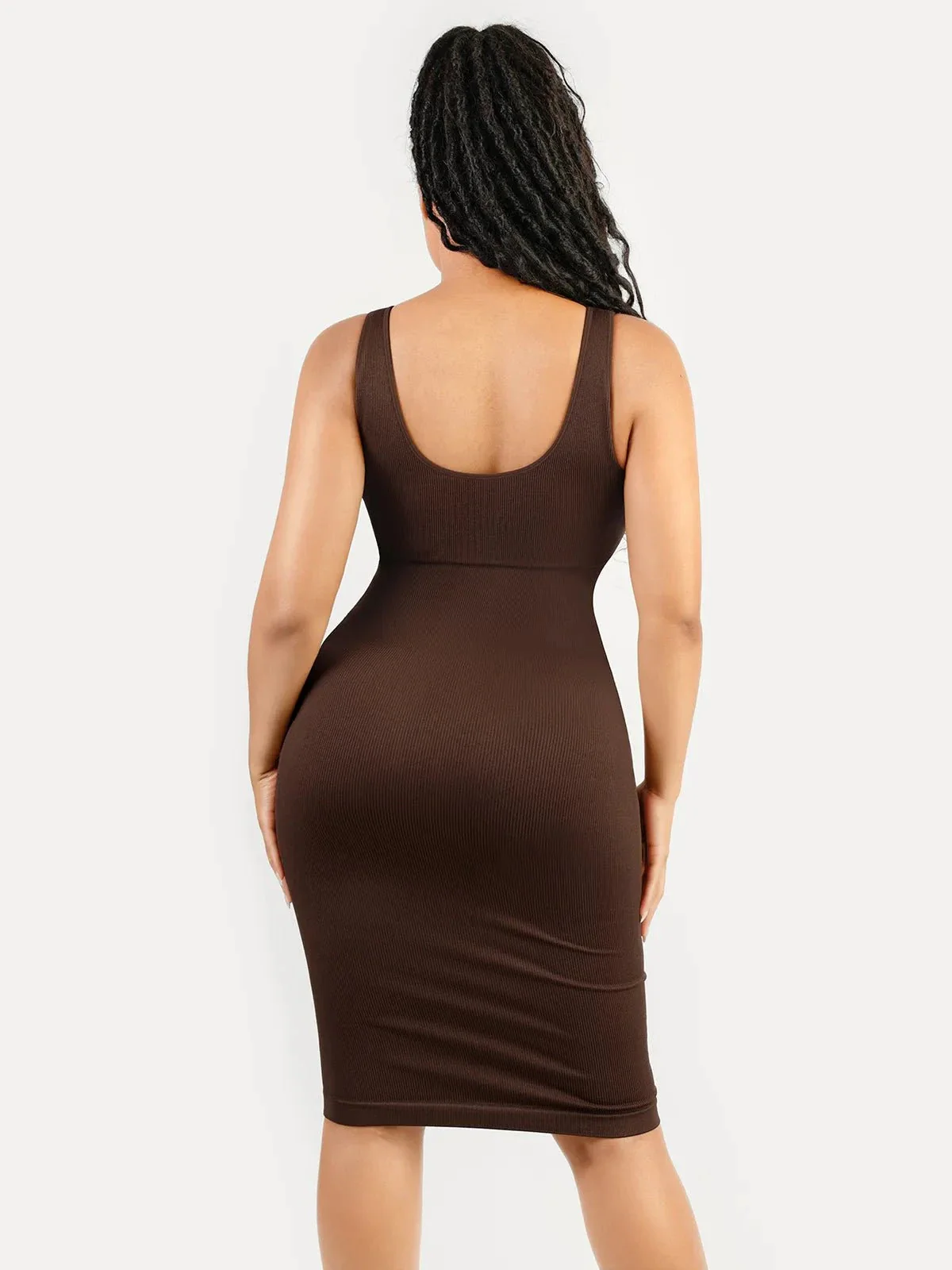 Shapewear Deep V-Neck Tummy Control Midi Dress - Image 22