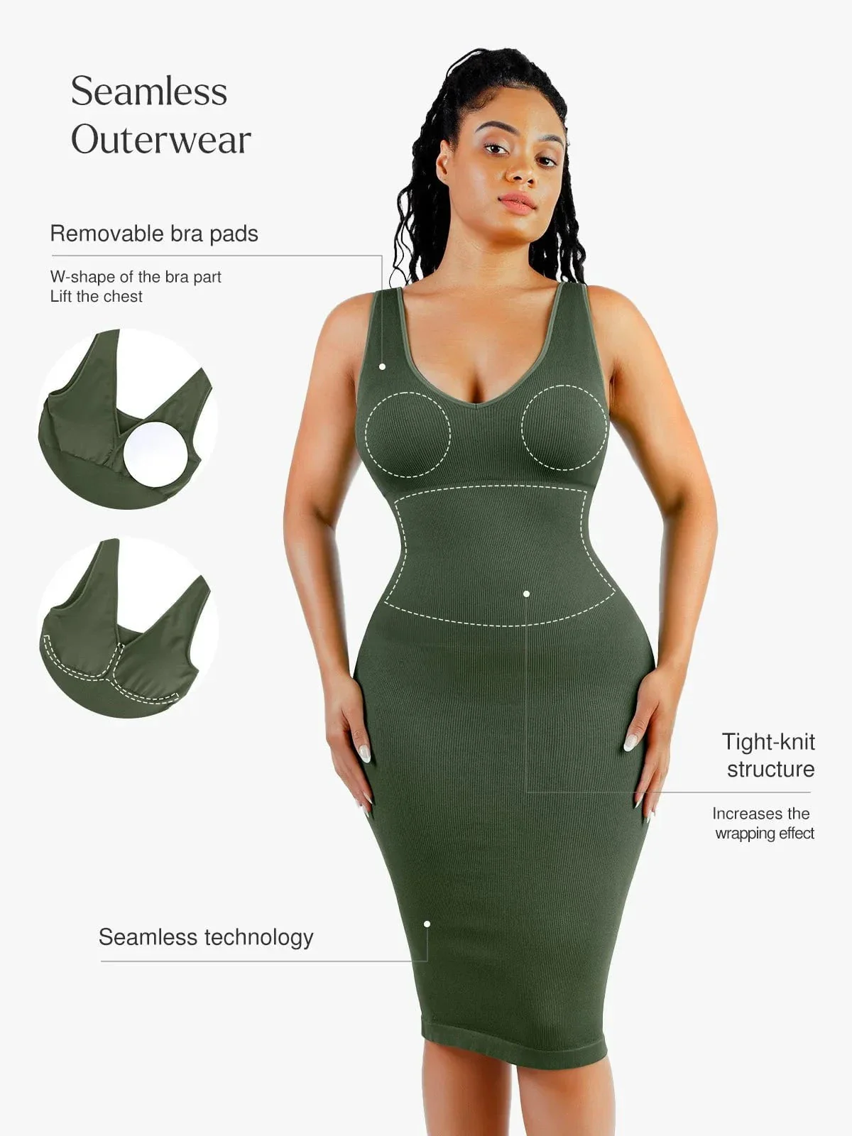 Shapewear Deep V-Neck Tummy Control Midi Dress - Image 3