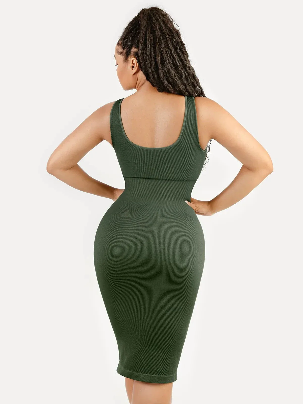 Shapewear Deep V-Neck Tummy Control Midi Dress - Image 5