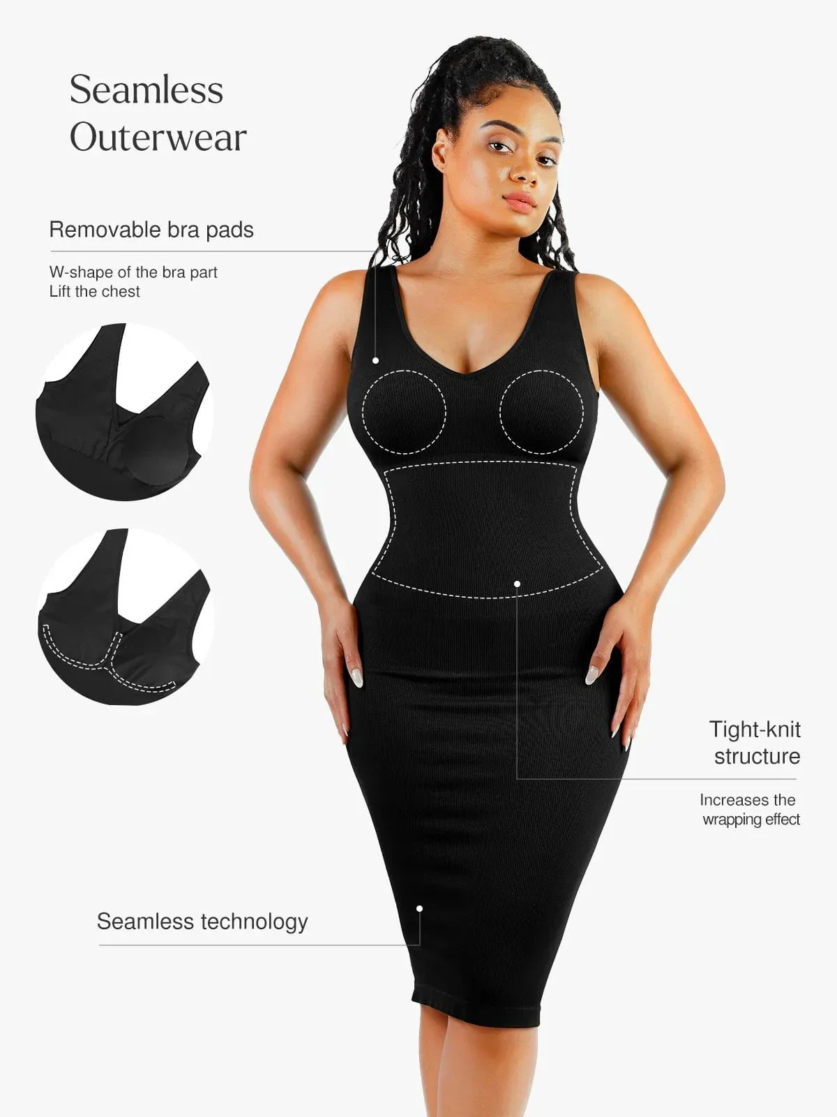 Shapewear Deep V-Neck Tummy Control Midi Dress - Image 9