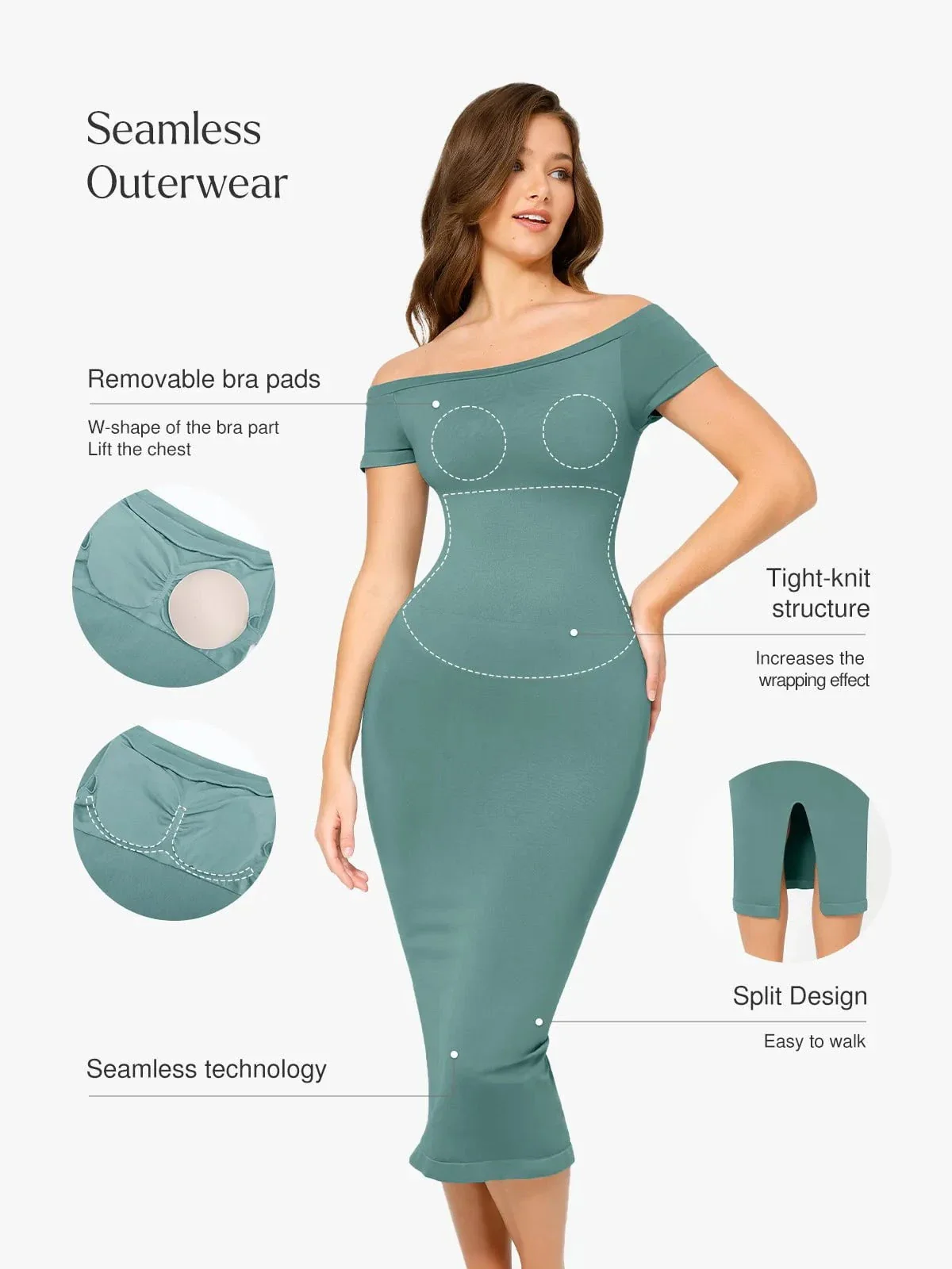 Shapewear Eco-Friendly Off Shoulder Seamless Dress - Image 3