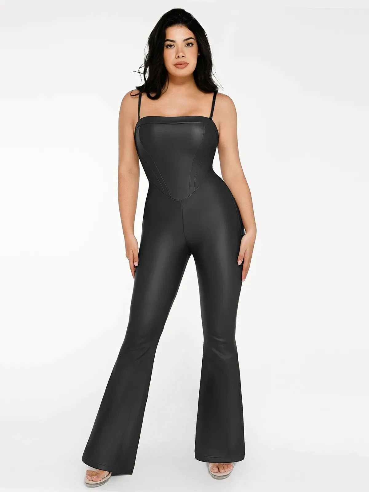 Shapewear Faux Leather Corset Bodice Slimming Jumpsuit - Image 14