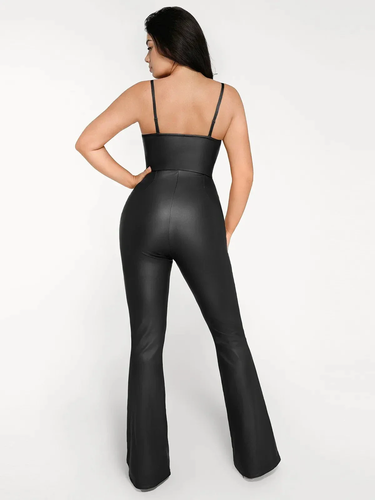 Shapewear Faux Leather Corset Bodice Slimming Jumpsuit - Image 17