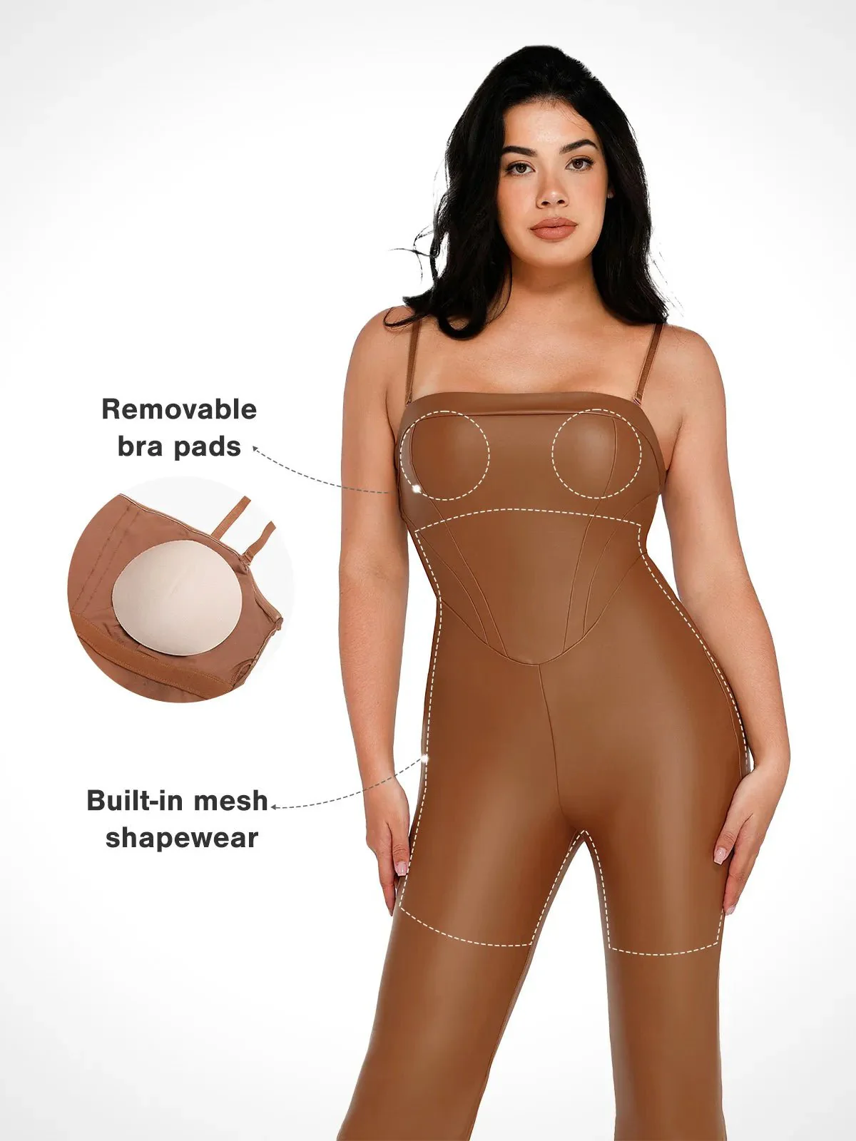 Shapewear Faux Leather Corset Bodice Slimming Jumpsuit - Image 2