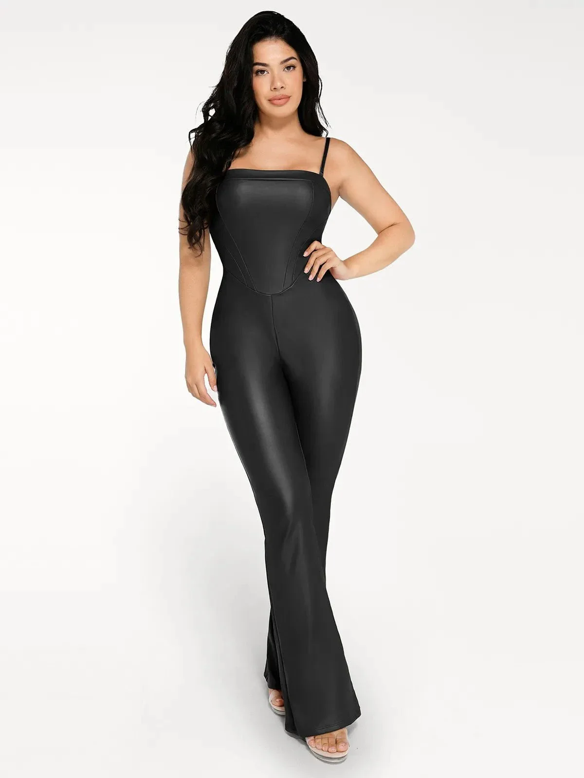 Shapewear Faux Leather Corset Bodice Slimming Jumpsuit - Image 21