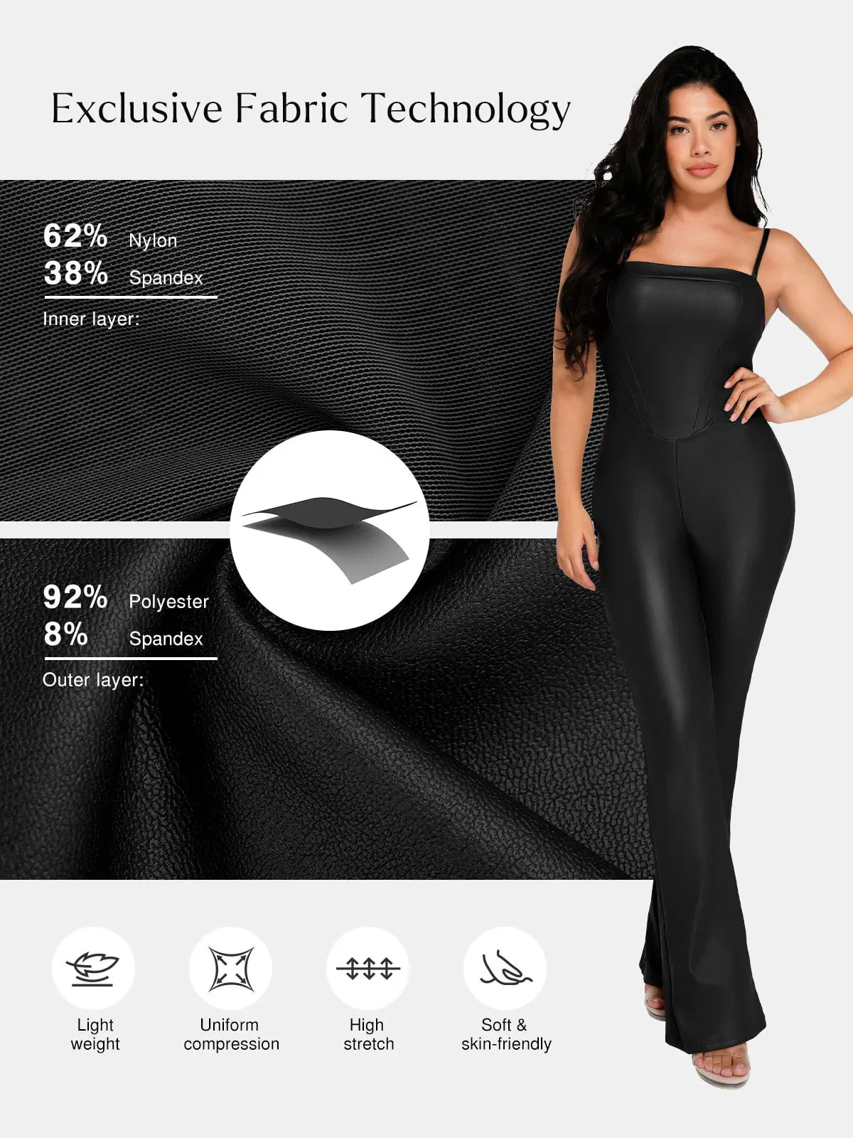 Shapewear Faux Leather Corset Bodice Slimming Jumpsuit - Image 23