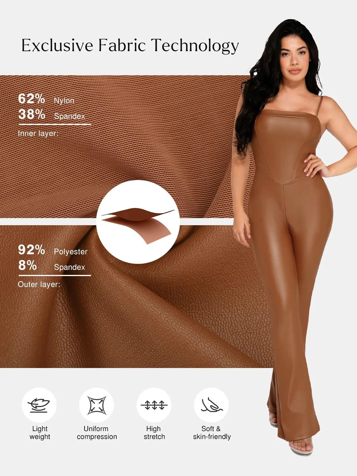 Shapewear Faux Leather Corset Bodice Slimming Jumpsuit - Image 6