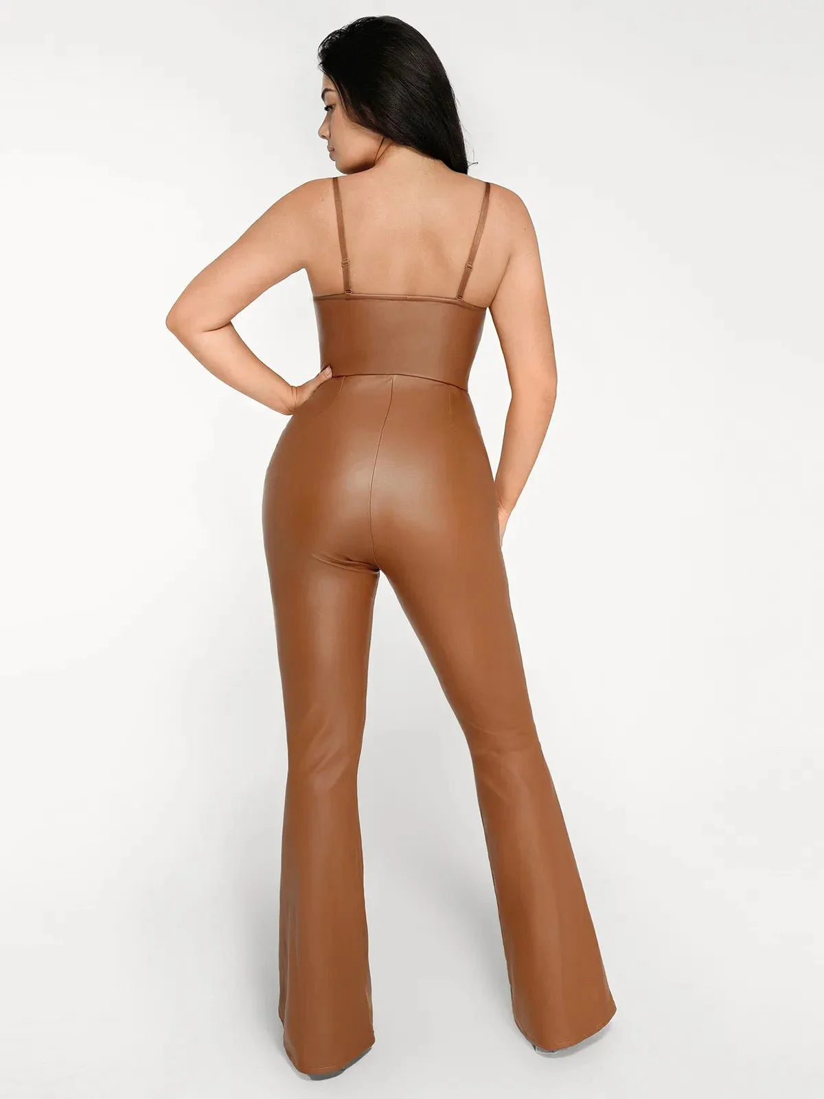 Shapewear Faux Leather Corset Bodice Slimming Jumpsuit - Image 8