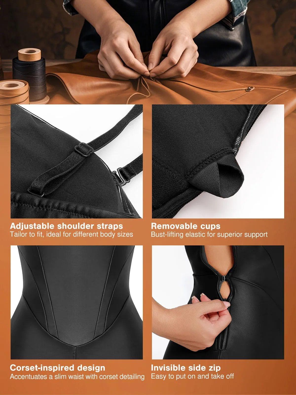 Shapewear Faux Leather Corset Jumpsuit Set - Image 10