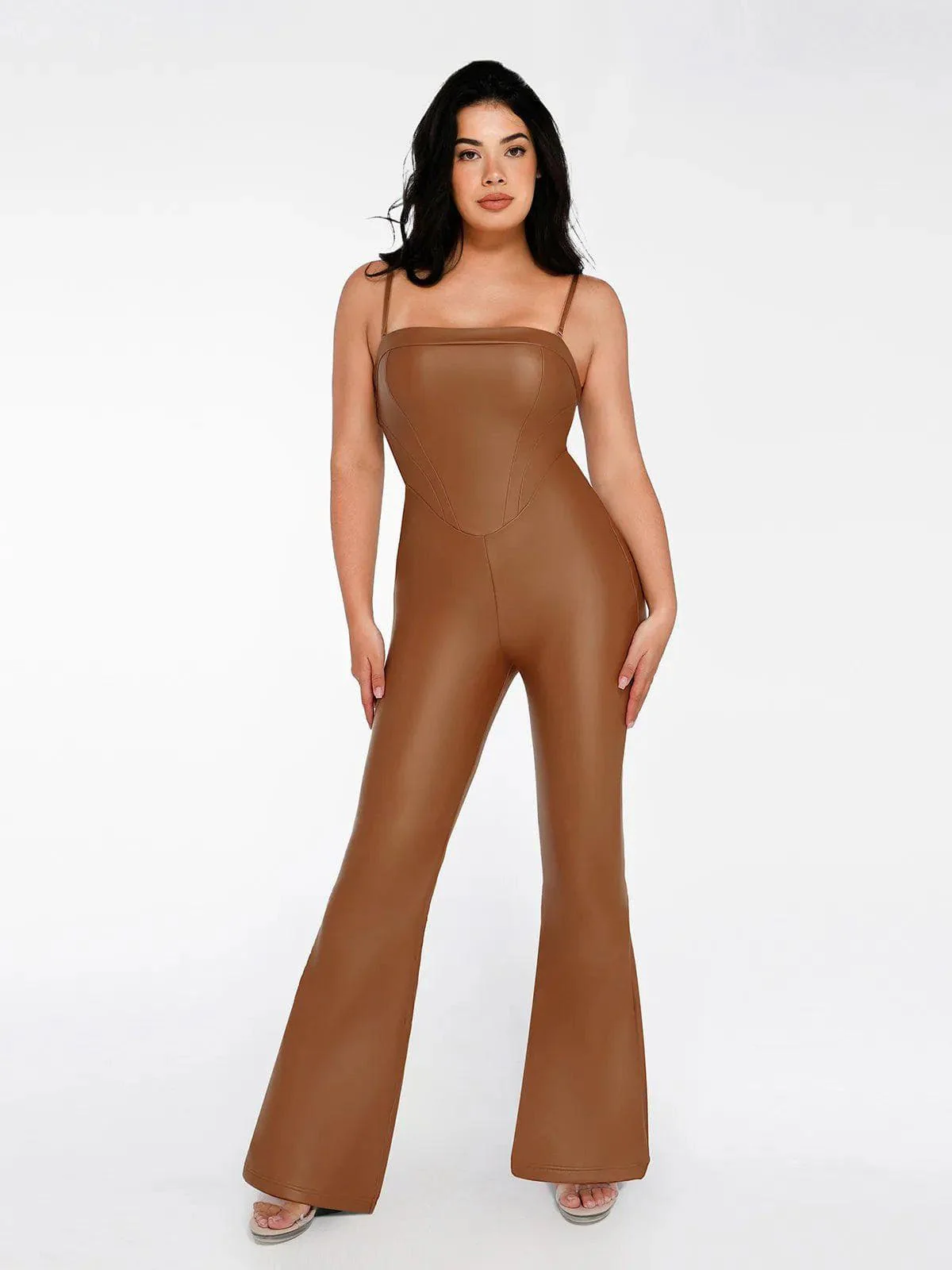 Shapewear Faux Leather Corset Jumpsuit Set - Image 11