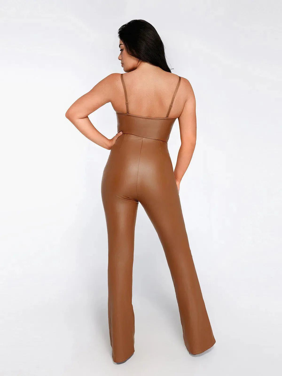 Shapewear Faux Leather Corset Jumpsuit Set - Image 14