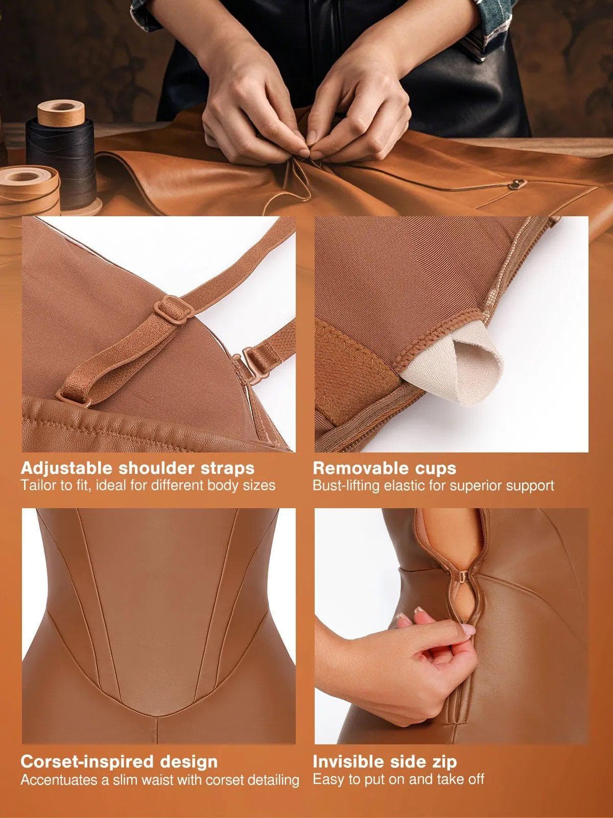 Shapewear Faux Leather Corset Jumpsuit Set - Image 18