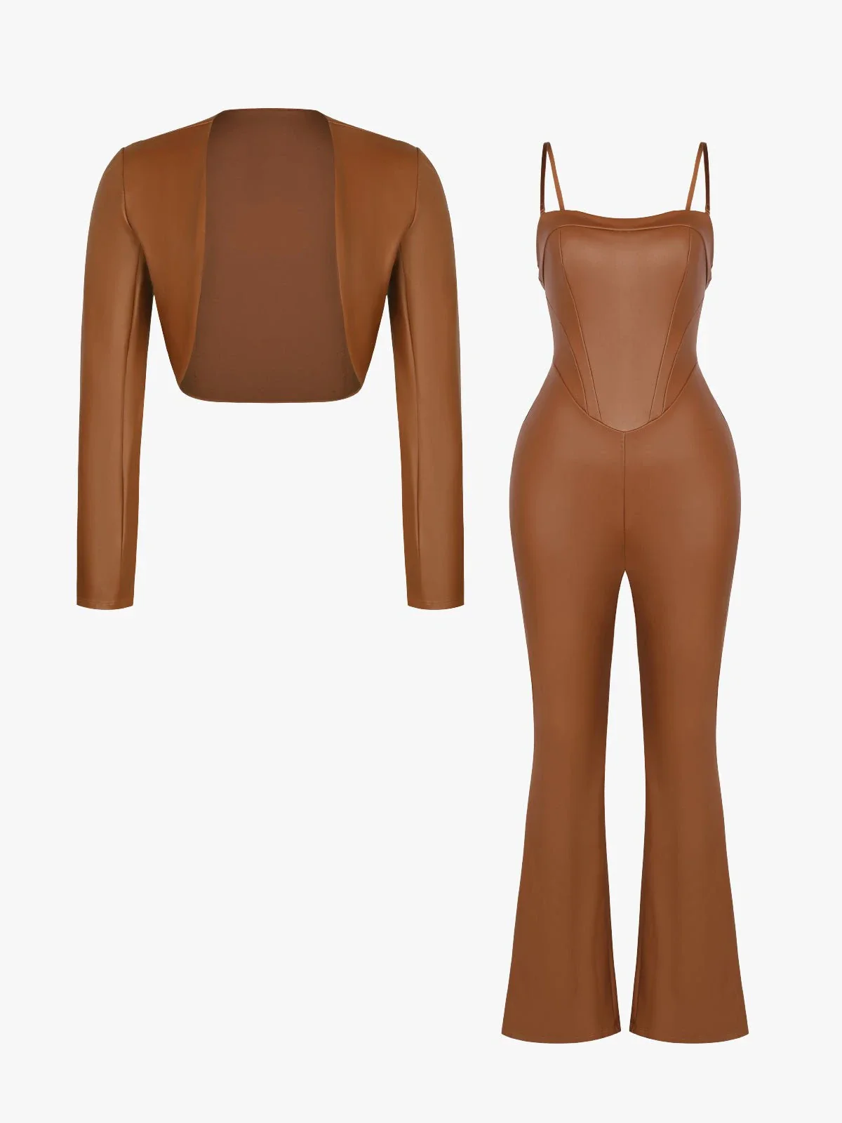 Shapewear Faux Leather Corset Jumpsuit Set - Image 2