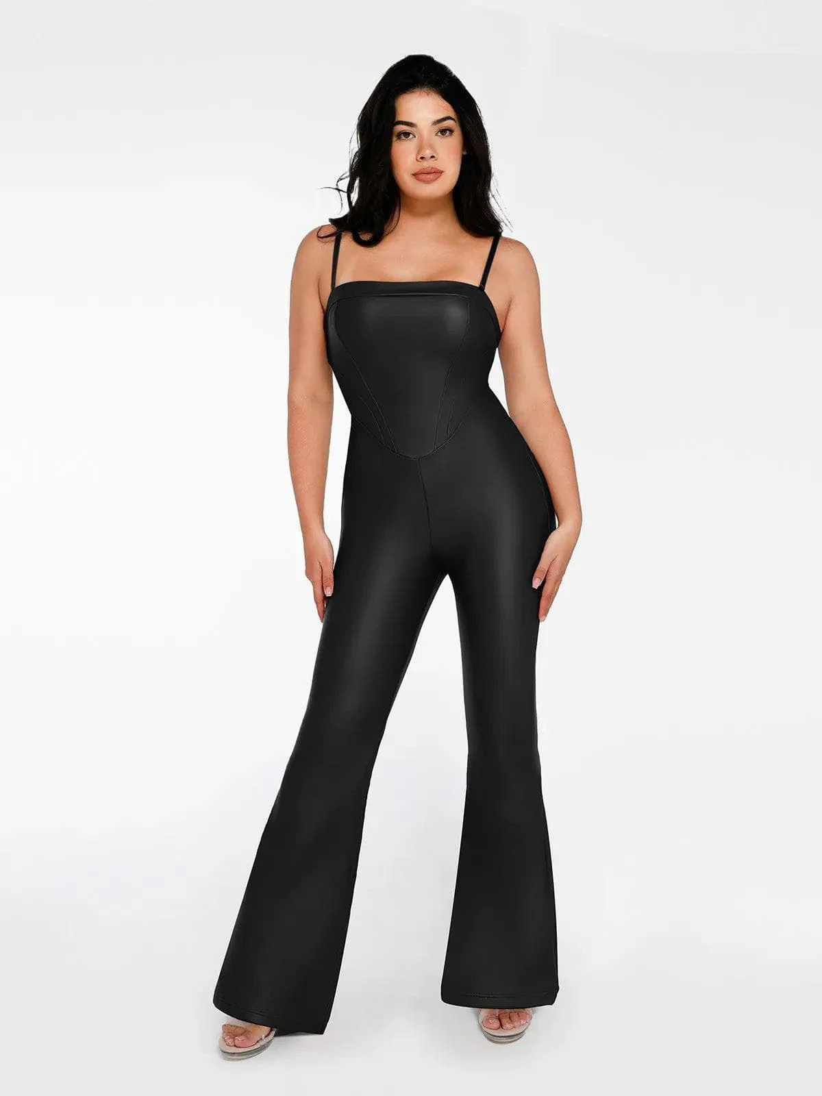Shapewear Faux Leather Corset Jumpsuit Set - Image 3