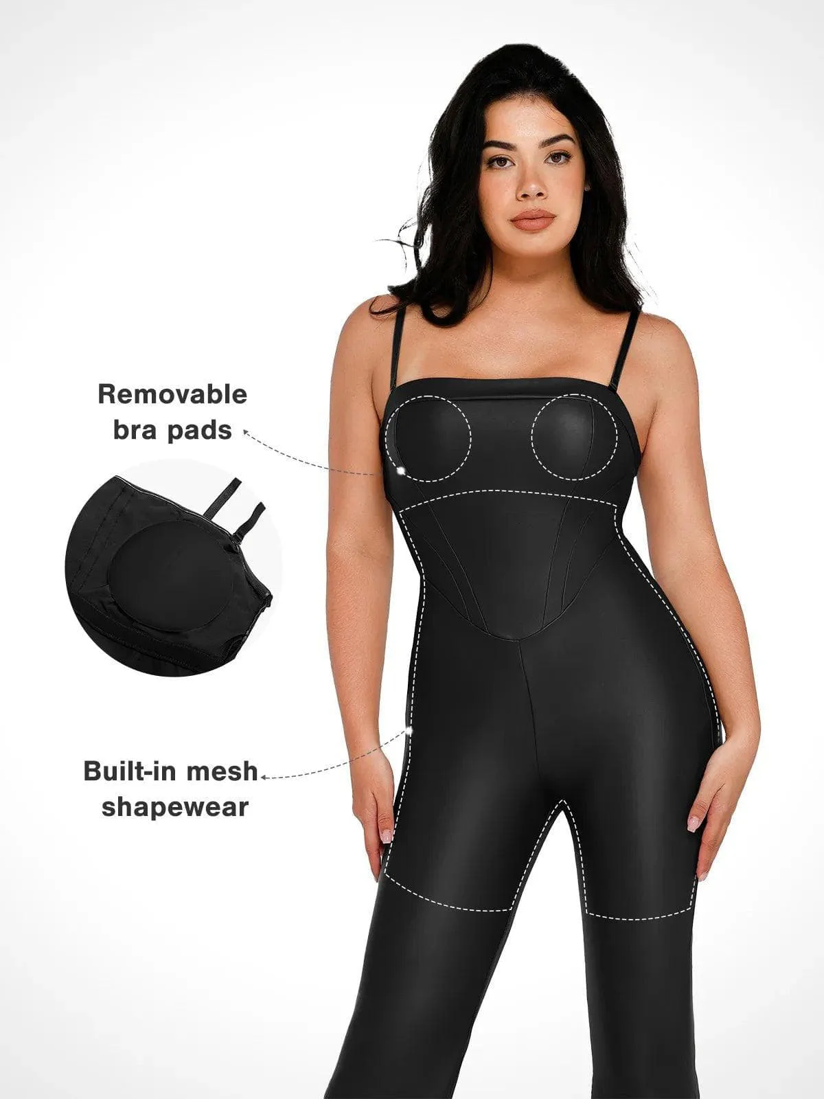 Shapewear Faux Leather Corset Jumpsuit Set - Image 4