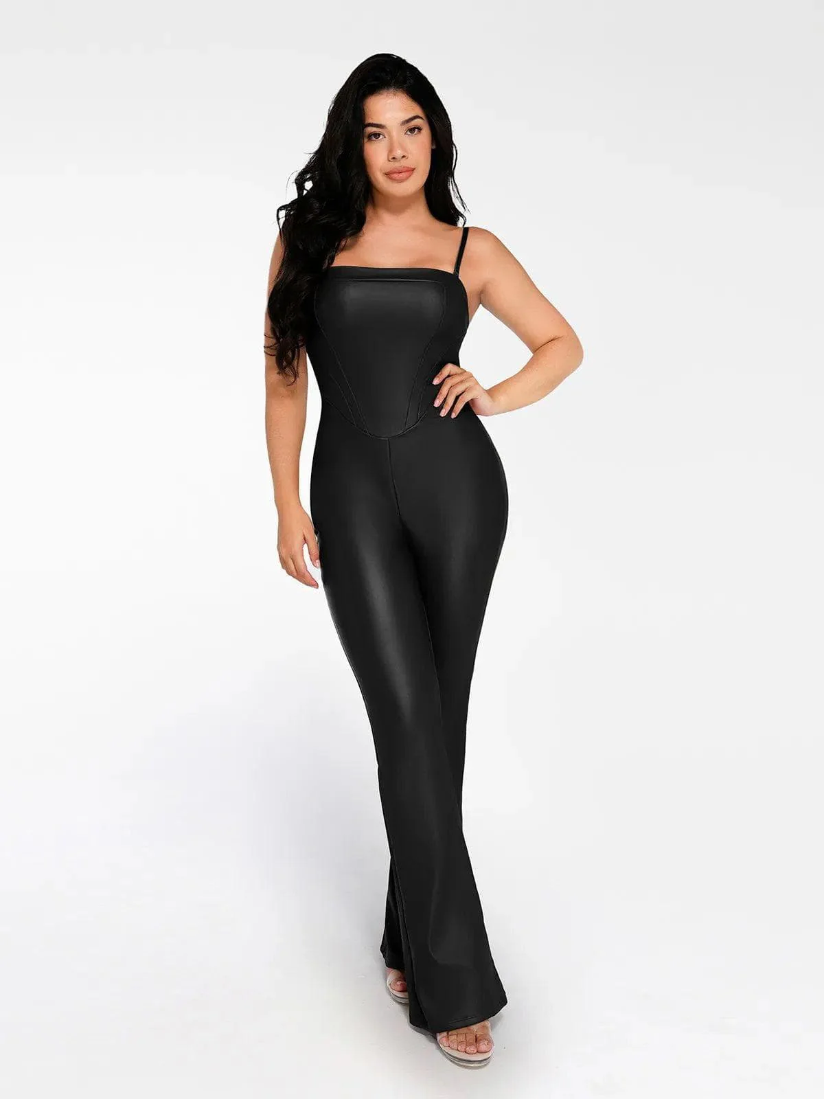 Shapewear Faux Leather Corset Jumpsuit Set - Image 7