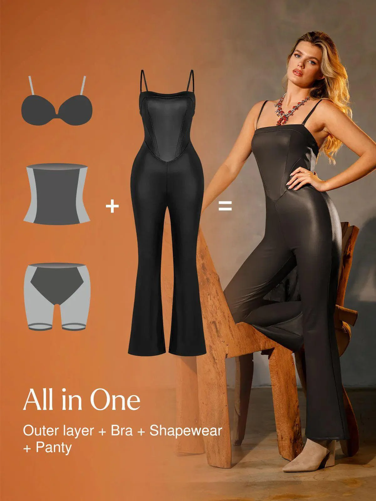 Shapewear Faux Leather Corset Jumpsuit Set - Image 9