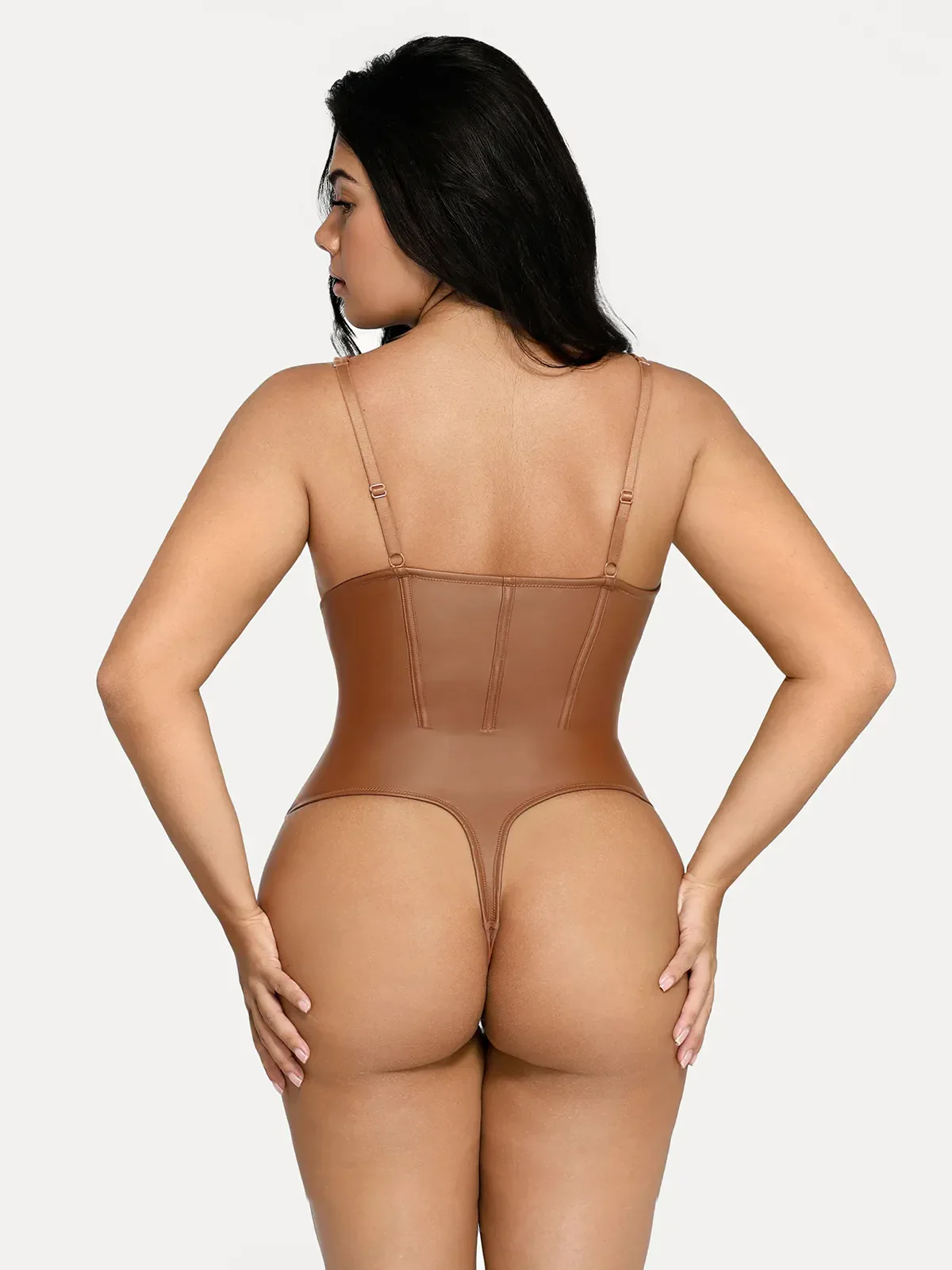 Shapewear Faux Leather Hourglass Corset Bodysuit - Image 15
